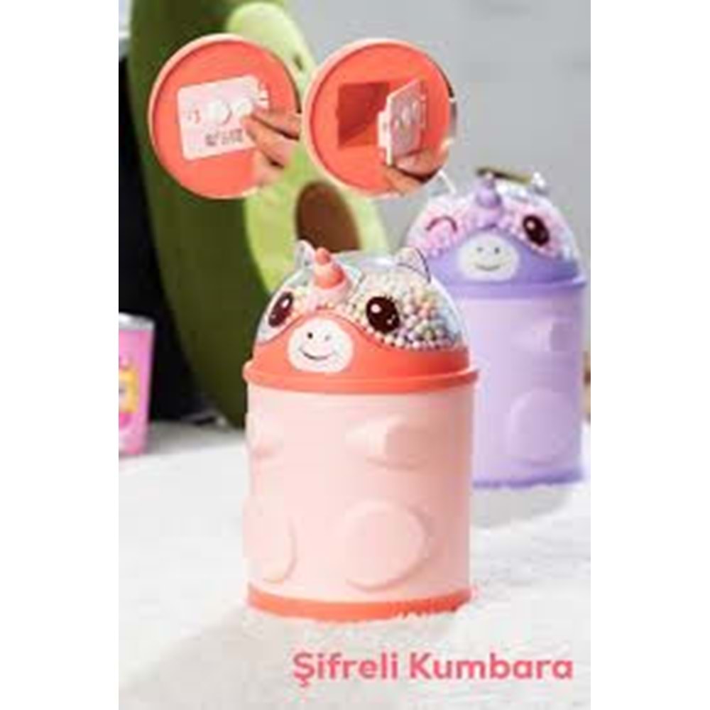 Porsima 044 Pvc Şifreli Kilitli Unicorn Kumbara Pembe 11x18,5cm