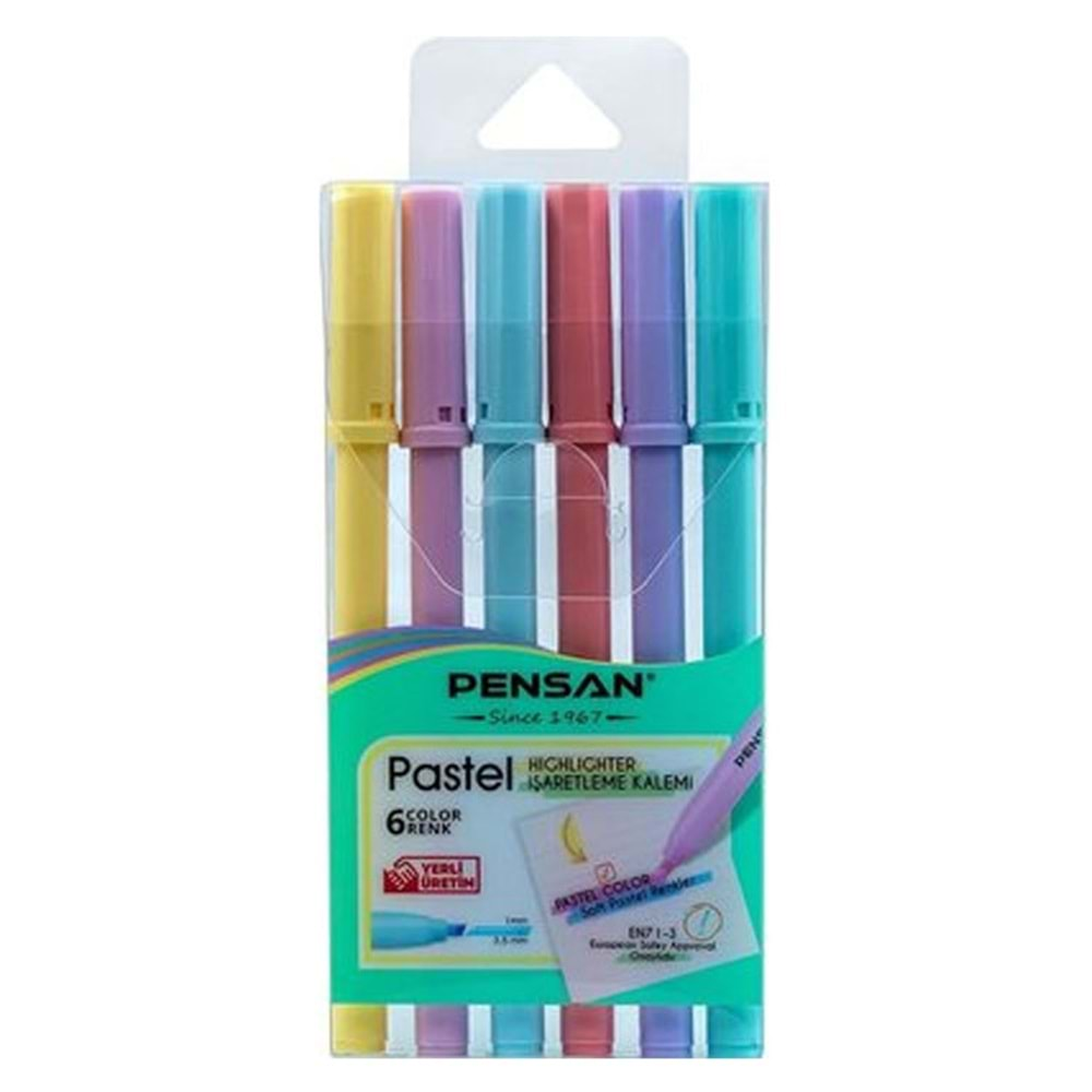 PENSAN 6 RENK PASTEL KESİK UÇ 6LI KEÇELİ KALEM PK:24