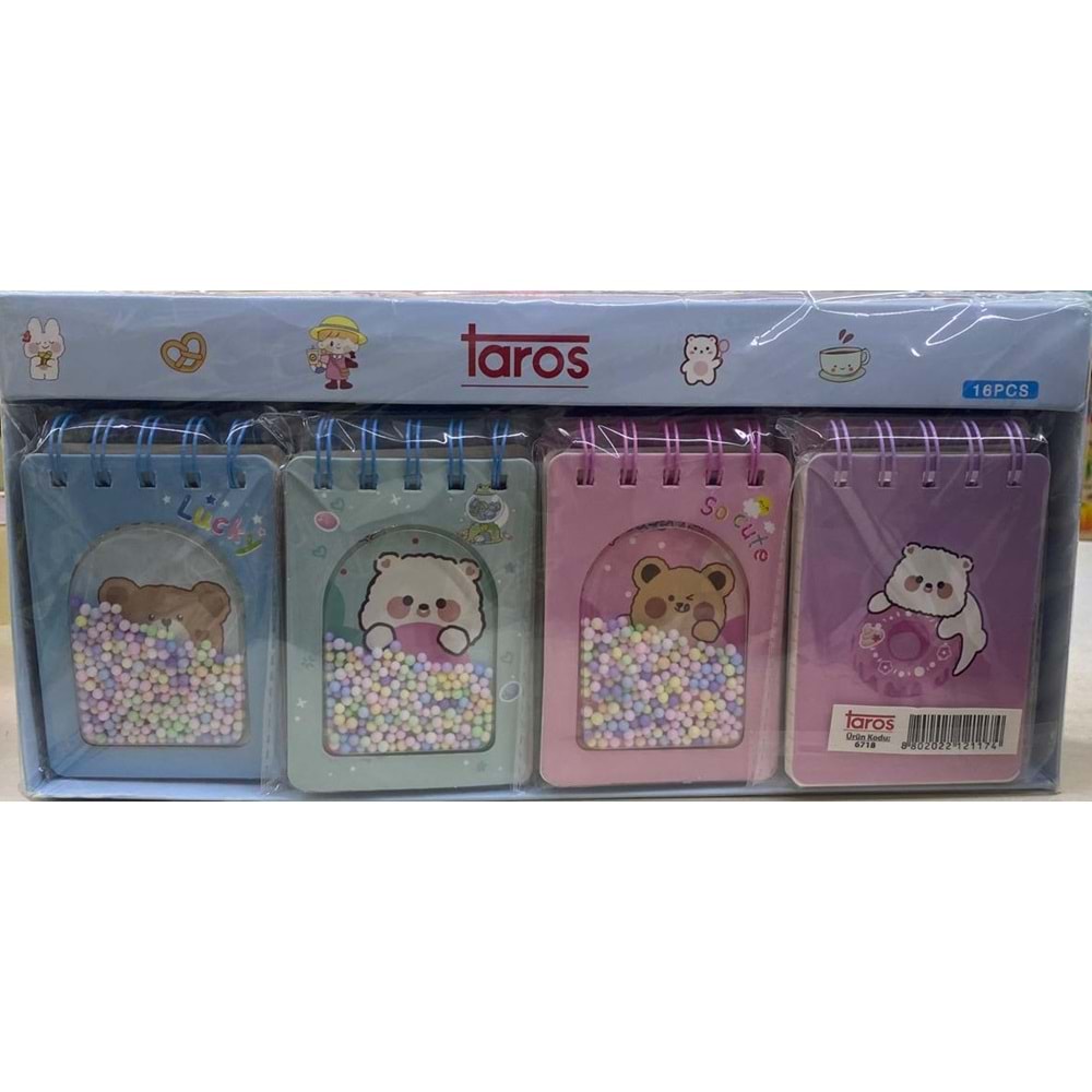 Taros 6718 Unıck Color Boncuklu Ayıcık Spiralli Not Defteri