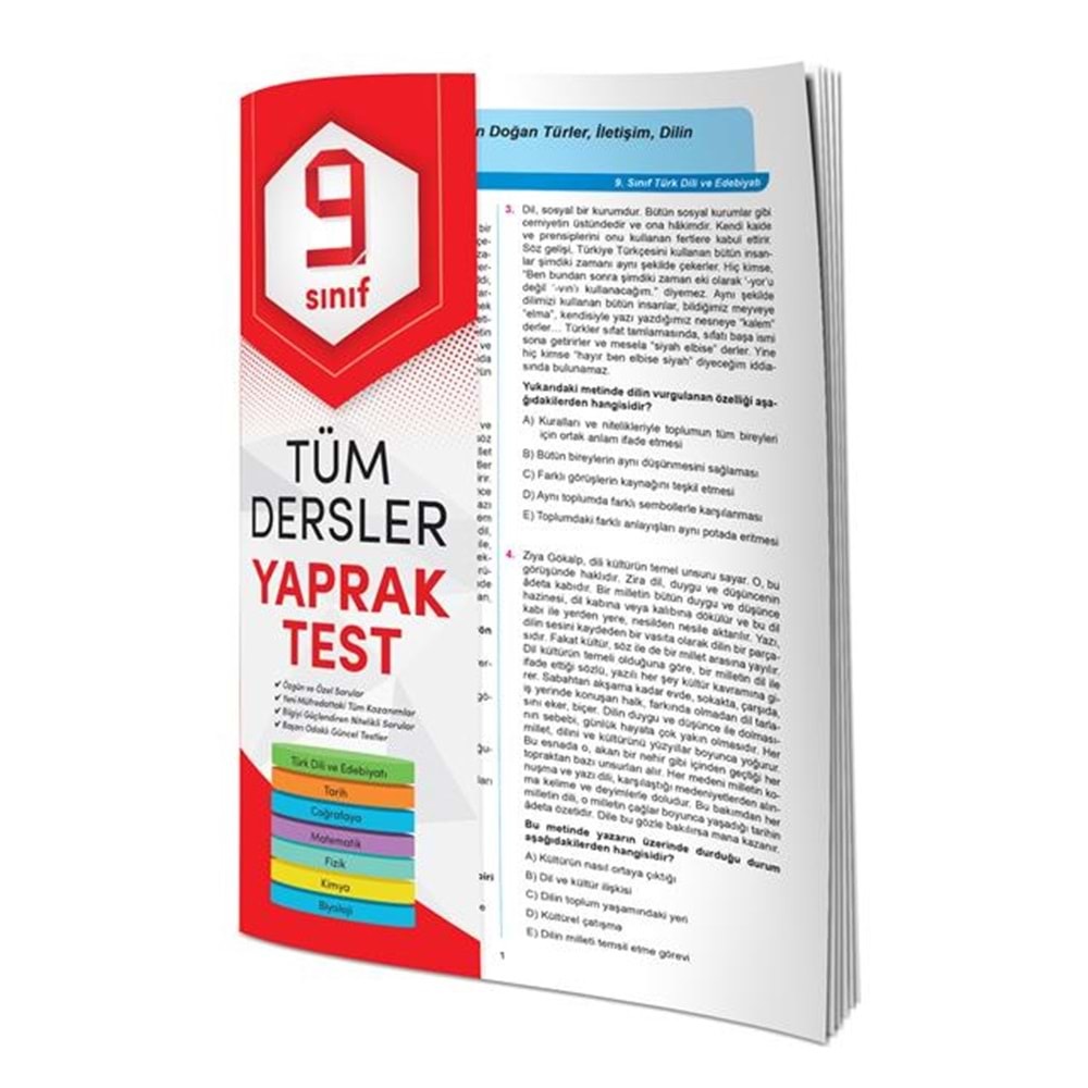 9. Sınıf Tüm Dersler Yaprak Test /4 Element