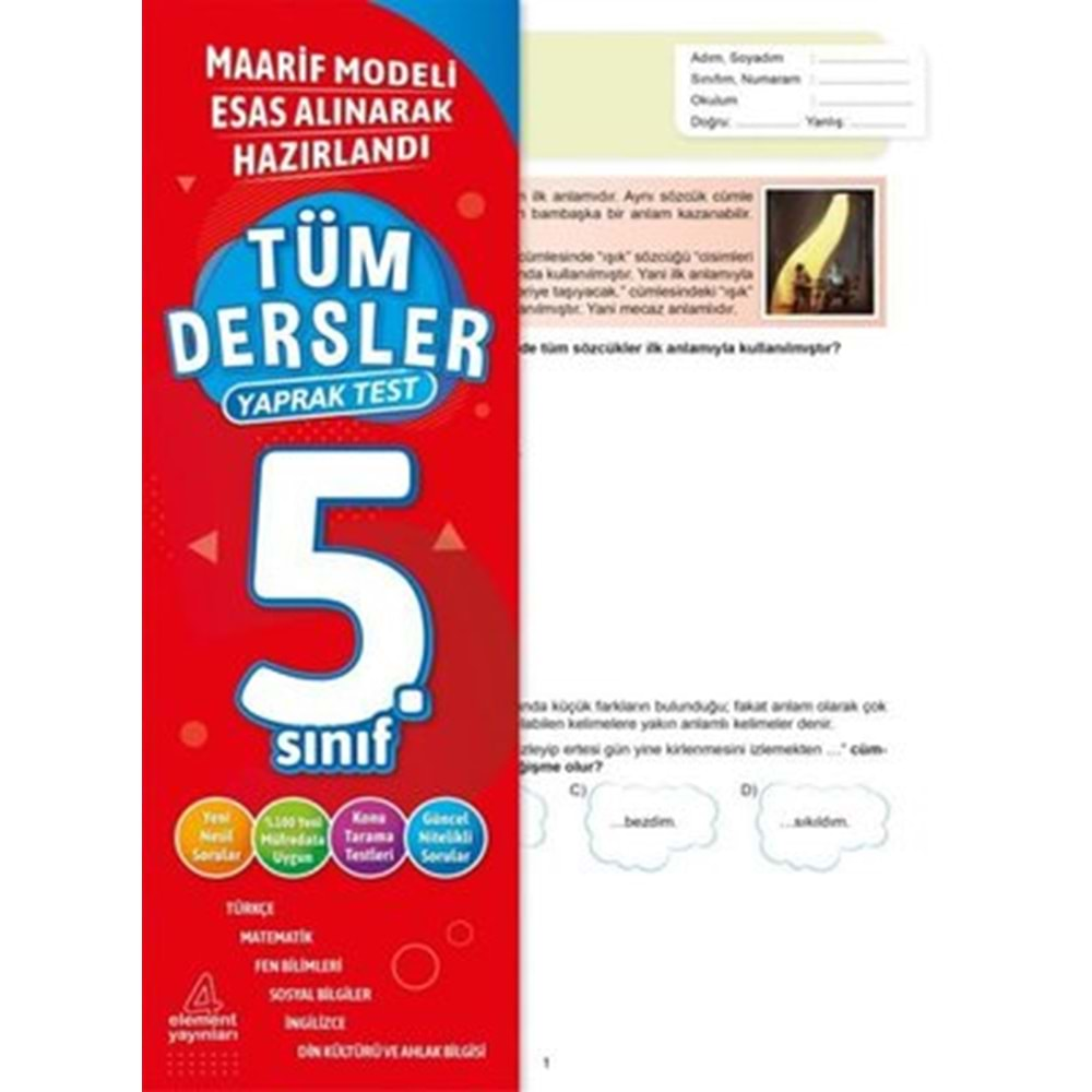 5. Sınıf Tüm Dersler Yaprak Test