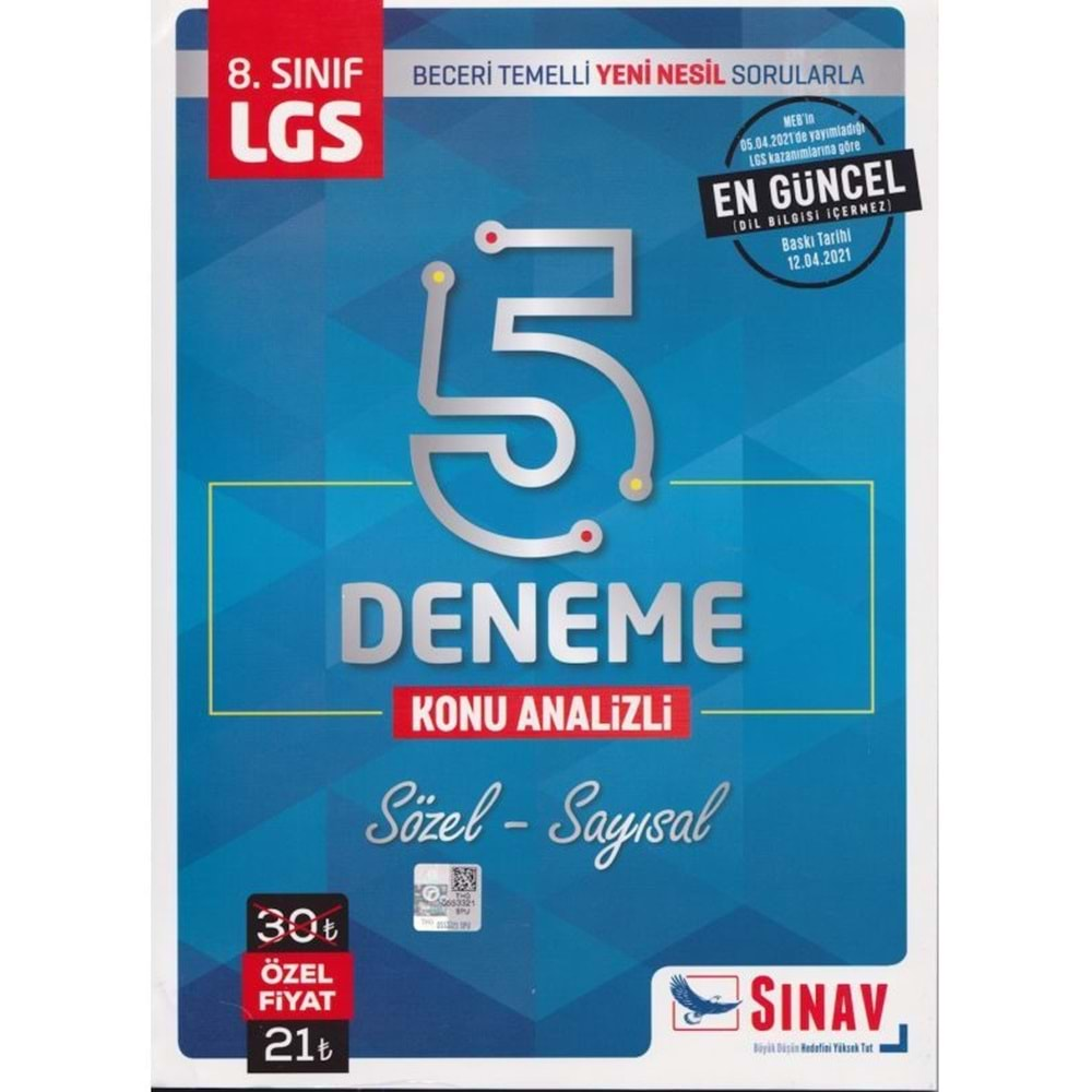 Sınav Yayınları LGS 5 Deneme Kitabı Konu Analizli