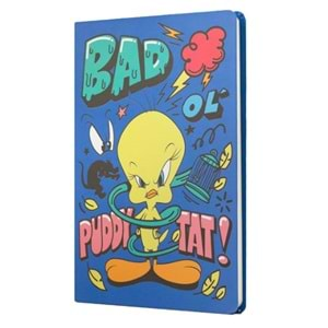 Tweety Sert Kapak Butik Defter Bad Puddy Tat Mavi