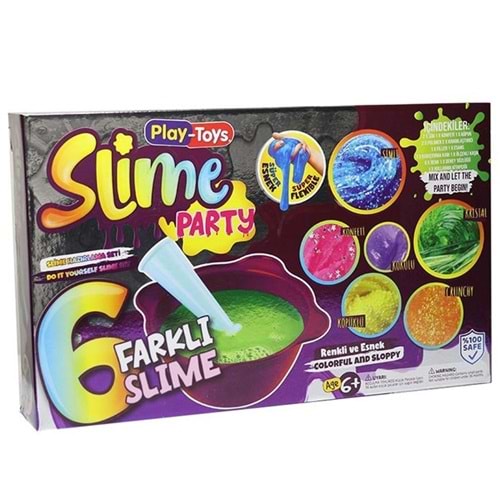Slime Party-Slime Hazırlama Seti 6 Farklı Slime Renkli Ve Esnek