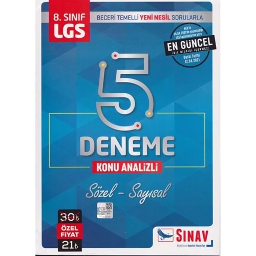 Sınav Yayınları LGS 5 Deneme Kitabı Konu Analizli